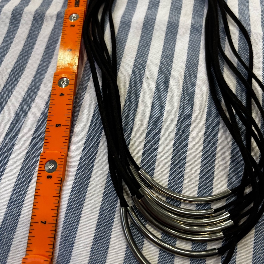 Statement Multi Strand Black Cord Silver Tube Nec… - image 3